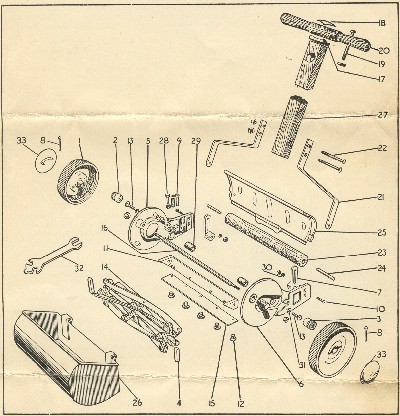 Relatively few components were required to manufacture the Folbate J2 sidewheel mower.
